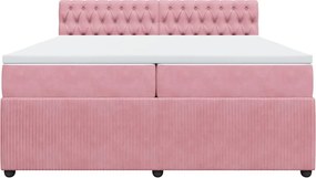 vidaXL Κρεβάτι Boxspring με Στρώμα Ροζ 200x200 εκ. Βελούδινο