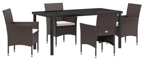 vidaXL Σέτ φαγητού για κήπο με μαξιλάρι 5 pcs Καφέ Πολυ ράταν