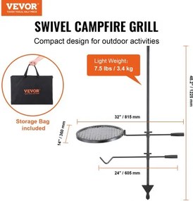 VEVOR Swivel Campfire Grill Heavy Duty Steel Open Fire Cooking Grate Adjustable