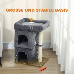 Cat Scratching Post Cat Tower 2 Caves Platform Sisal Post Compact Σκούρο Γκρι