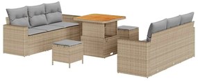 vidaXL Σετ Καναπέ Κήπου Ρυθμιζόμενο ύψος 9 pcs Μπεζ συνθετικό ρατάν