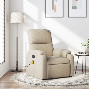 vidaXL Πολυθρόνα Μασάζ Ανακλινόμενη Κρεμ Ύφασμα Μικροϊνών
