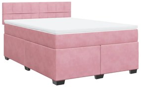 vidaXL Κρεβάτι Boxspring με Στρώμα Σκούρο Ροζ 140x200 εκ. Βελούδινο