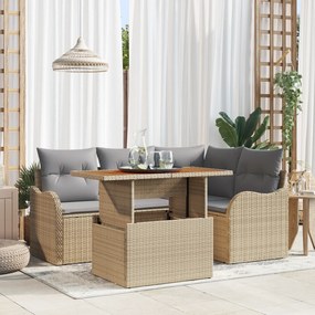 vidaXL Σετ 5 Τεμαχίων Καναπέ Κήπου με Μαξιλάρια Μπεζ Πολυ Ρατάν Ακακίας