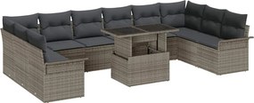 vidaXL Σετ Καναπέ Κήπου με μαξιλάρι 11 pcs Γκρι Πολυ ράταν