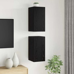 vidaXL Τηλεοπτική Κάβα Τοίχου 2 pcs Μαύρη Οξυά Επεξεργασμένο Ξύλο