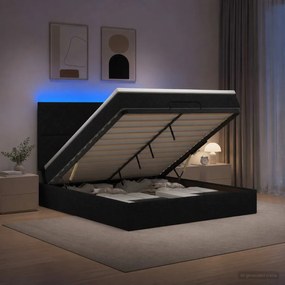 vidaXL Κρεβάτι Ottoman με Στρώμα και LED Μαύρο 140 x 190 cm Ύφασμα