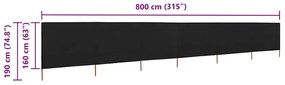 vidaXL Προστατευτικό Αέρα με 6 Πάνελ Μαύρο 800 x 160 εκ. Υφασμάτινο