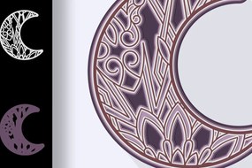 Σετ των 2 Intra απο ξύλο plywood 3mm-4mm πάχος - Crescent Moon Mandala 3D Layered Δίασταση 30x30 cm INTRAFABR-24855483