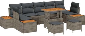 vidaXL Σετ Καναπέ Κήπου με μαξιλάρι 10 pcs Γκρι Πολυ ράταν