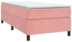 Κρεβάτι Boxspring με Στρώμα Ροζ 90x200 εκ. Βελούδινο - Ροζ