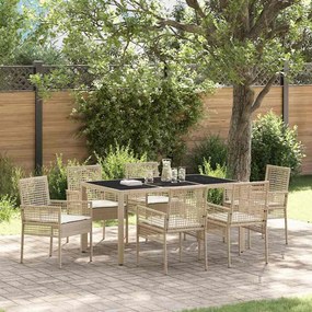 vidaXL Σέτ φαγητού για κήπο 7 pcs Μπεζ συνθετικό ρατάν