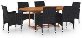 vidaXL Σετ Τραπεζαρίας Κήπου 7 Τεμαχίων Μαύρο από Συνθετικό Ρατάν
