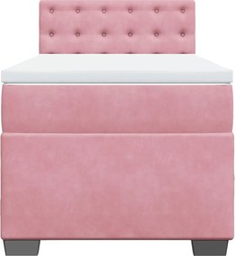 vidaXL Κρεβάτι Boxspring με Στρώμα Ροζ 100x200 εκ. Βελούδινο