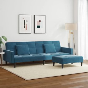 vidaXL Καναπές Κρεβάτι Διθέσιος με Υποπόδιο Μπλε Βελούδινος