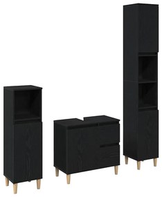vidaXL Σετ Επίπλων Μπάνιου με συρτάρι 3 pcs Μαύρο 30 x 30 x 180 cm