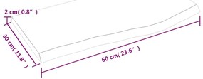 Ράφι Τοίχου Ανοιχτό Καφέ 60x30x2 εκ. Επεξεργ. Μασίφ Ξύλο Δρυός - Καφέ