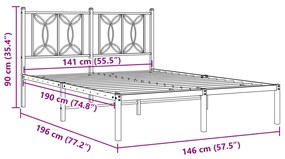 Πλαίσιο Κρεβατιού με Κεφαλάρι Μαύρο 140 x 190 εκ. Μεταλλικό - Μαύρο