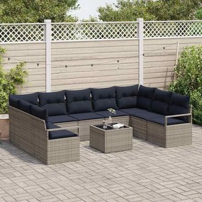 vidaXL Σετ Καναπέ με μαξιλάρι 10 pcs Γκρι συνθετικό ρατάν
