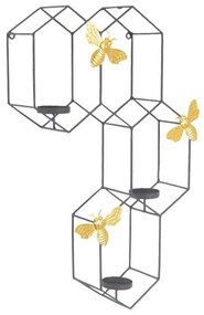 Διακοσμητικό Τοίχου - Κηροπήγιο Hive 023437 30x9x45cm Black-Gold Μέταλλο