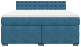 vidaXL Κρεβάτι Boxspring με Στρώμα Μπλε 180x200 εκ. Βελούδινο