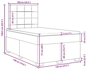 Κρεβάτι Boxspring με Στρώμα Σκούρο Γκρι 120x190 εκ. Βελούδινο - Γκρι