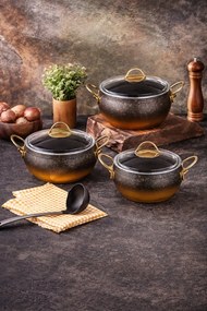 Σετ 6 τεμαχίων γάστρας από γρανίτη με χρυσή λαβή Χρυσό
