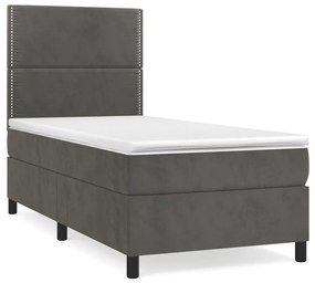 Κρεβάτι Boxspring με Στρώμα Σκούρο Γκρι 100x200 εκ. Βελούδινο - Γκρι