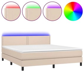 Κρεβάτι Boxspring Στρώμα&amp;LED Καπουτσίνο 180x200 εκ. Συνθ. Δέρμα - Καφέ