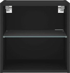 vidaXL Κομοδίνο Επιτοίχιο με Φώτα LED Μαύρο