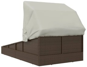 vidaXL Ξαπλώστρα με Πτυσσόμενη Οροφή Καφέ 200x114x128 εκ. Συνθ. Ρατάν