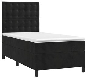 vidaXL Κρεβάτι Boxspring με Στρώμα & LED Μαύρο 90x200 εκ. Βελούδινο