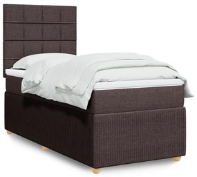 Κρεβάτι Boxspring με Στρώμα Σκούρο Καφέ 90x190 εκ. Υφασμάτινο - Καφέ