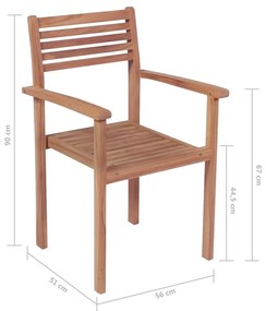 Καρέκλες Κήπου Στοιβαζ. 6 τεμ. από Μασίφ Ξύλο Teak με Μαξιλάρια - Καφέ