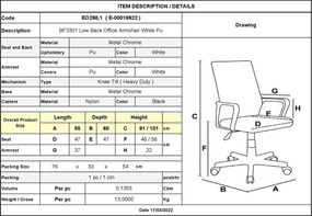 BF3301 Πολυθρόνα Γραφείου Μέταλλο Βάση Χρώμιο, PU Άσπρο   1τμχ