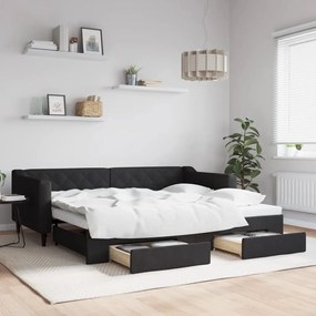 Καναπές Κρεβάτι Συρόμενος Μαύρος 90x200 εκ. Ύφασμα &amp; Συρτάρια - Μαύρο