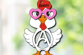 Σετ των 3 Intra απο ξύλο plywood 3mm-4mm πάχος Ετικέτα ονόματος για το γράμμα κοτόπουλου σε ένα πασχαλινό καλάθι Δίασταση 8x8 cm INTRAFABR-113924084