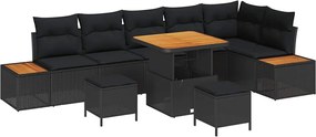 vidaXL Σετ Καναπέ Κήπου με μαξιλάρι 9 pcs Μαύρο Πολυ ράταν