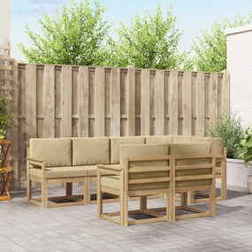 vidaXL Σειρά Καναπέ Εξωτερικού 7 pcs Λευκό και Μπεζ Πολυεστέρας