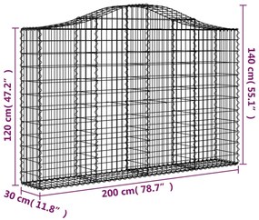 vidaXL Συρματοκιβώτια Τοξωτά 10 τεμ. 200x30x120/140 εκ. Γαλβαν. Ατσάλι