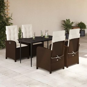vidaXL Σετ Τραπεζαρίας Κήπου 5 Τεμαχίων Καφέ Συνθ. Ρατάν με Μαξιλάρια