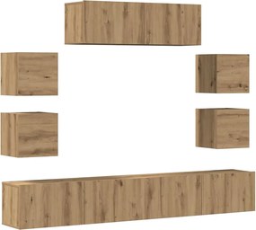 vidaXL Σετ ντουλαπιών τηλεόρασης 7 τεμαχίων Επιτοίχιο Τεχνικής Δρυς