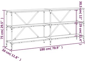 Τραπέζι Κονσόλα Μαύρο 180 x 30 x 75 εκ. Επεξεργ. Ξύλο/Σίδηρος - Μαύρο