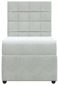 vidaXL Κρεβάτι Boxspring με Στρώμα Ανοιχτό Γκρι 100x200 εκ. Βελούδινο