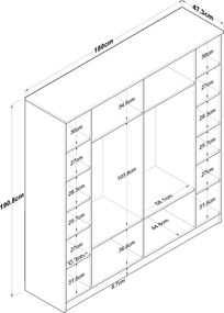 Εξαφυλλη Ντουλαπα Καρυδια/Λευκο BA114 47.3x180x190.8