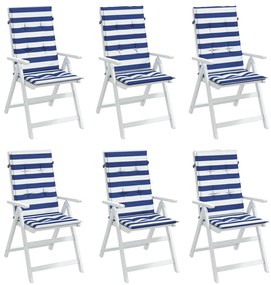 vidaXL Μαξιλάρια Καρέκλας με Ψηλή Πλάτη 6 τεμ. Μπλε/Λευκά Ριγέ Ύφασμα
