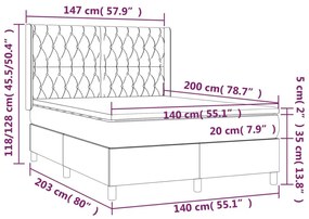 Κρεβάτι Boxspring με Στρώμα &amp; LED Αν.Γκρι 140x200 εκ. Βελούδινο - Γκρι