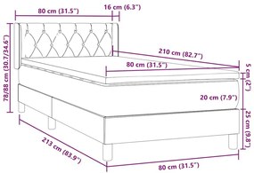 Κρεβάτι Boxspring με Στρώμα Ανοιχτό Γκρι 80x210 εκ. Βελούδινο - Γκρι