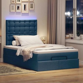 vidaXL Οθωμανικό κρεβάτι με στρώμα &amp; LEDs Μπλε 120x190cm ύφασμα
