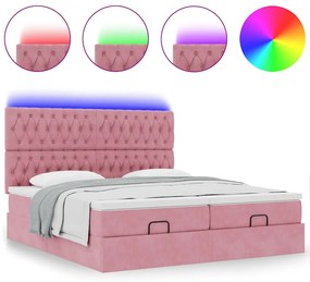 vidaXL Οθωμανικό κρεβάτι με στρώματα & LEDs Ροζ 180x200cm Velvet